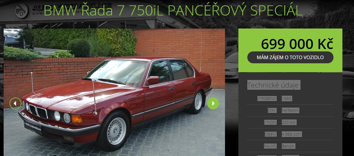 Vzácne pancierové BMW 750iL E32: Na predaj v ČR