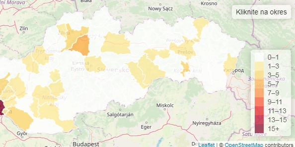 Mapa nákazy koronavírusom na Slovensku