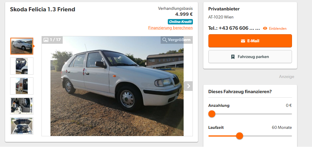 Škoda Favorit 1-3 Friend na predaj na inzerát na internete za 4 999 eur